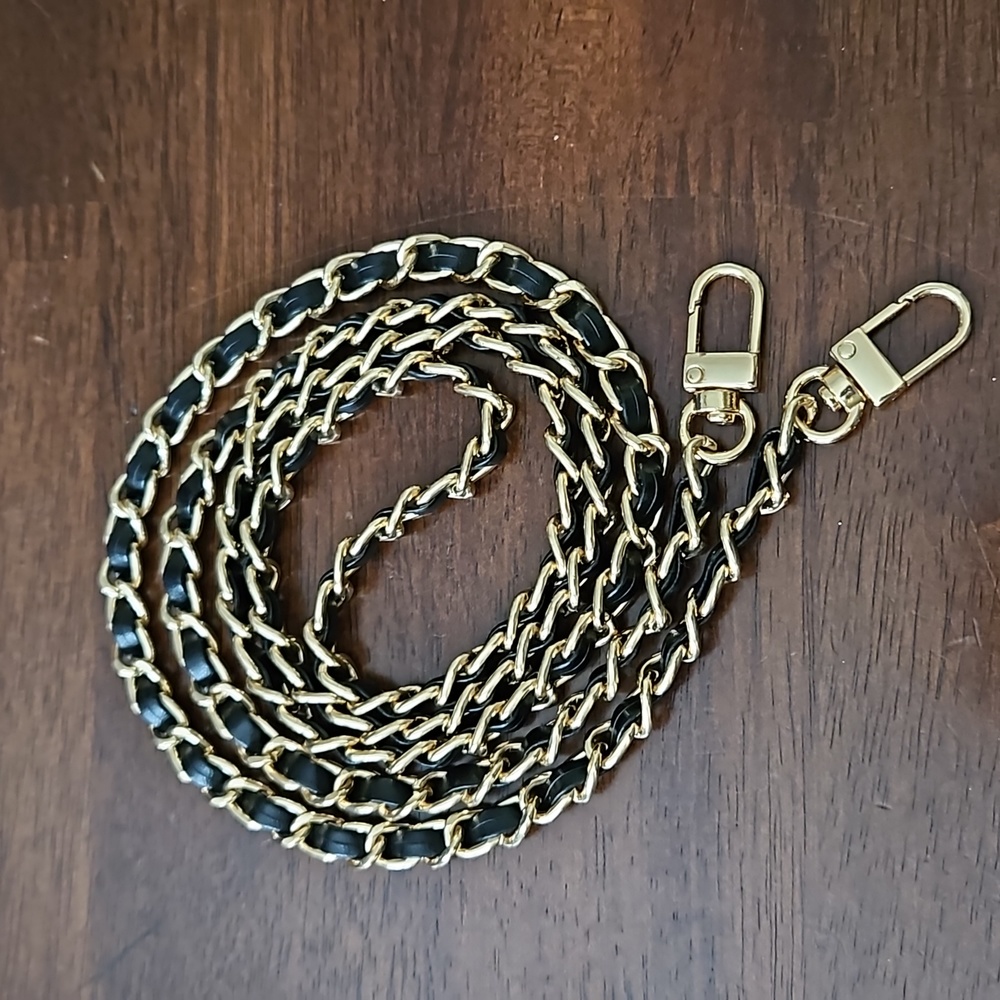 Handbag Replacement Strap Gold Toned Hardware With Woven Black Leather 49"